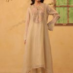 Beige Applique Yoke Kurta Set