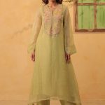 Green Applique Yoke Kurta Set