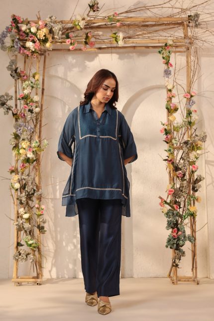 Dark Blue Collar Co-ord Set
