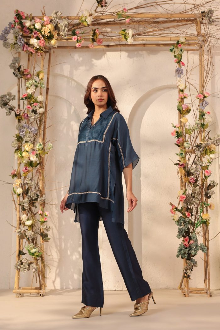 Dark Blue Collar Co-ord Set