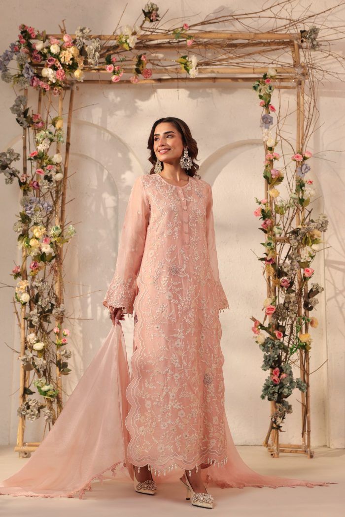 Light Pink Heavy Jaal Scallop Kurta