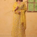 Yellow Heavy Jaal Scallop Kurta Set