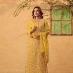 Yellow Heavy Jaal Scallop Kurta Set