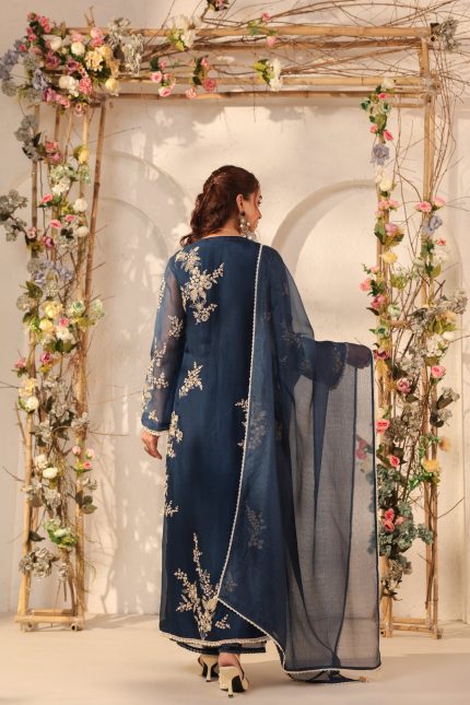 Dark Blue Jaal Straight kurta Set