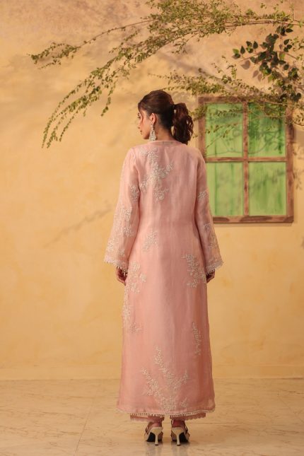 Light Pink jaal straight kurta Set