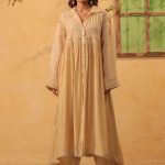 Beige Pintuck Collar Kurta Set