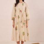 Cream Nature Motif Dress