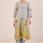 Powder Blue  with yellow stripes printed Tunic Set