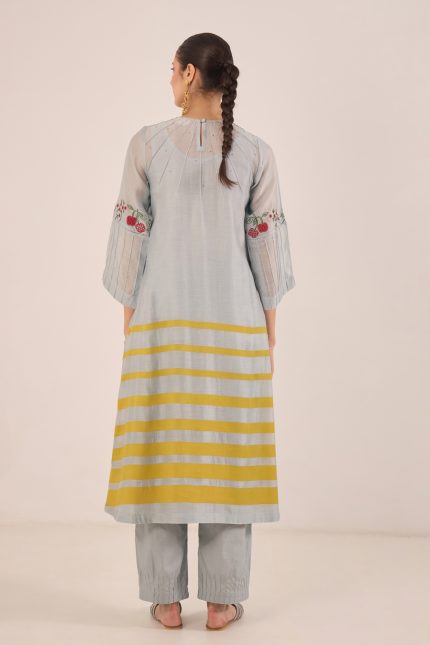 Powder Blue  with yellow stripes printed Tunic Set