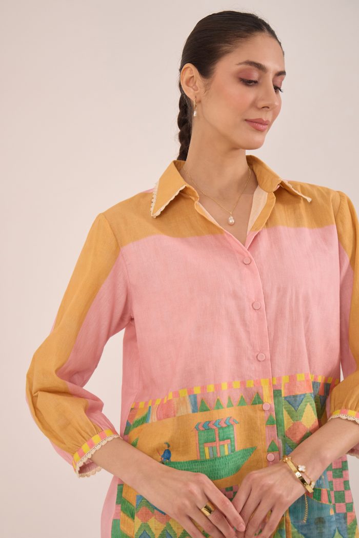 Orange with vibrant scenic Printed Shirt
