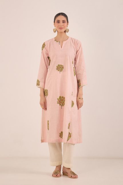 Pink Checkered Tunic Set