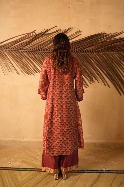 Maroon Ajrak Printed Kurta Set