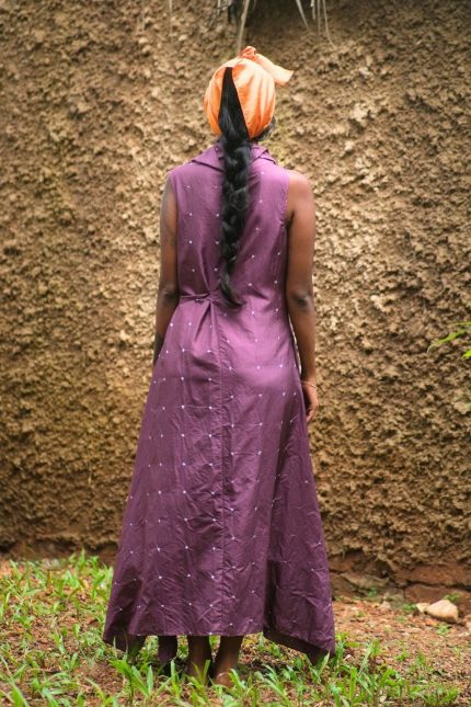 Purple French Knot Rose Embroidered Dress