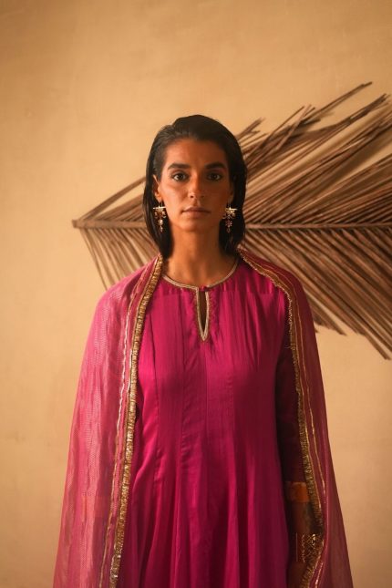 Rani Pink Embroidered Kurta Set