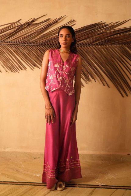 Rose Pink Gota Embroidered Pallazo Set