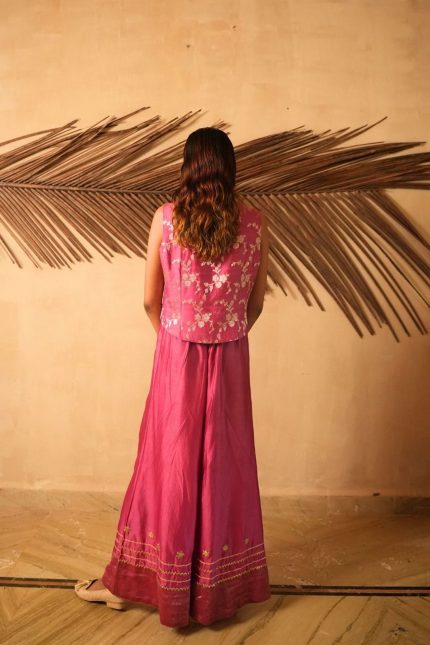 Rose Pink Gota Embroidered Pallazo Set