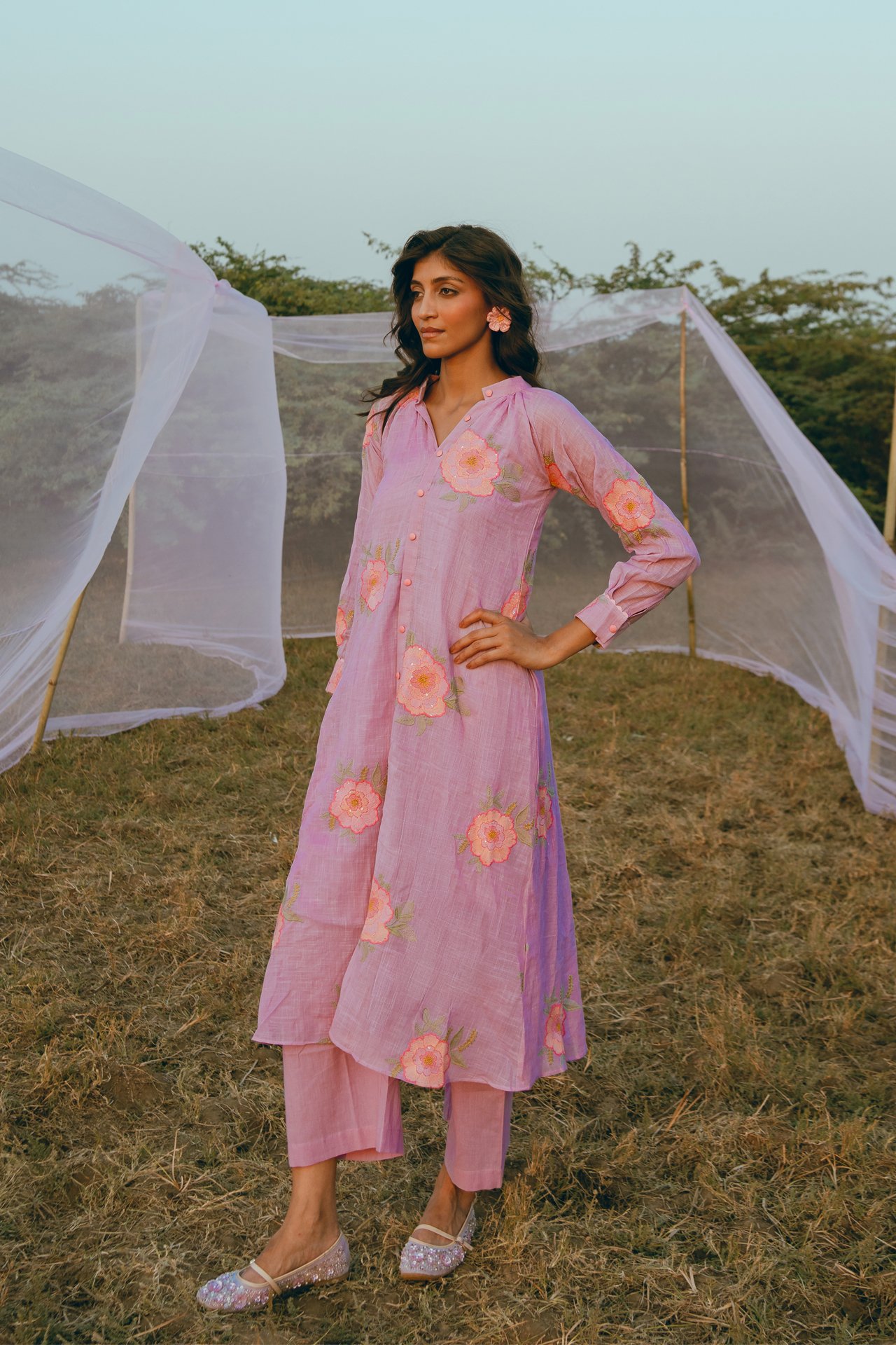 Lilac Floral kurta Set