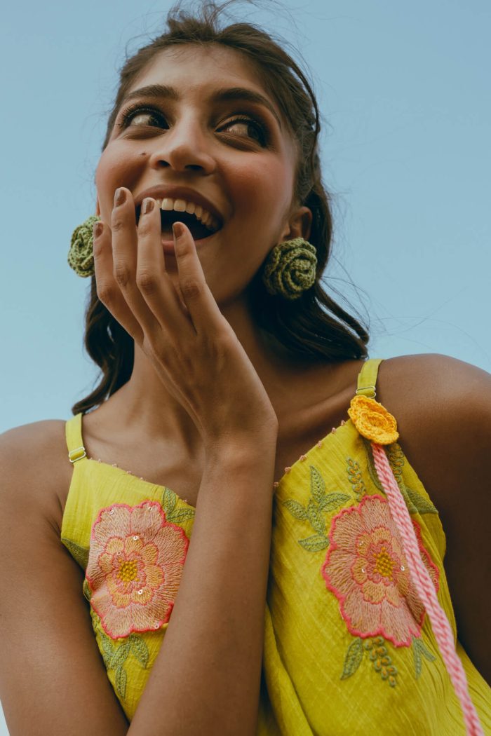 Lime Green Cottony flary dress