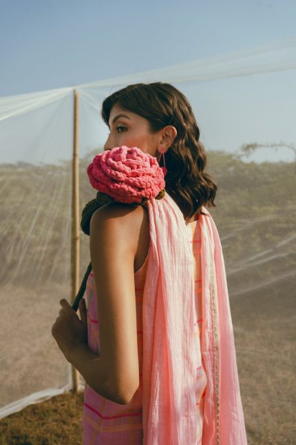 Pink Dupatta with contrasting lace