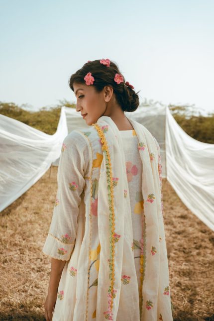 White Floral Dupatta