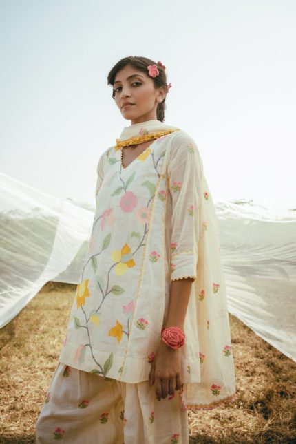 White Floral Dupatta