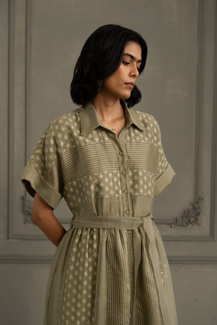 Sage Green Shirt Collar Dress