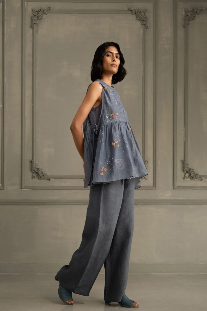 Stone Blue Embroidered co-ord set