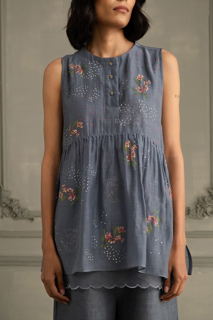 Stone Blue Embroidered co-ord set