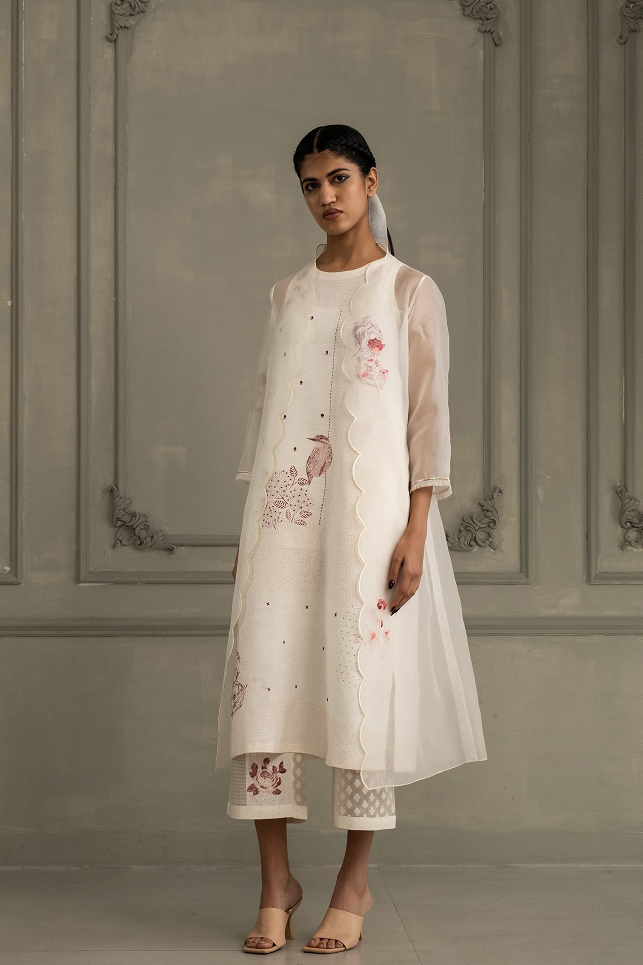 Ivory Applique Jacket Dress with pants