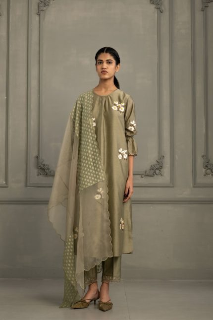 Sage Green Embroidered tunic set