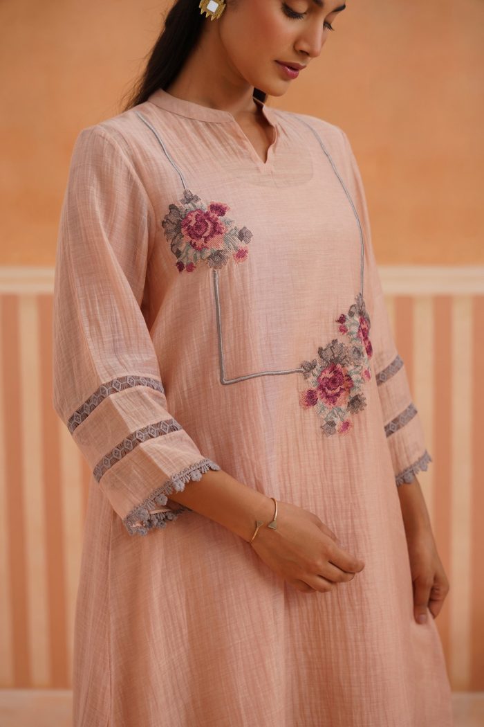 pink-tunic-set-with-cross-stitch-floral-embroidery