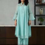 Aqua Blue Floral Chanderi Kurta Set