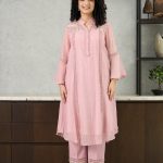 Pink Floral Chanderi Kurta Set