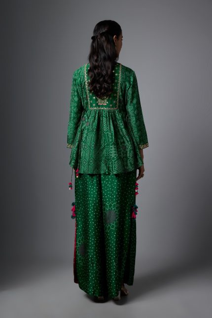 BOTTLE GREEN BANDHANI CO-ORD SET