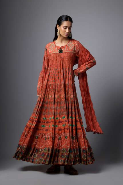 ORANGE FLARED ANARKALI SET