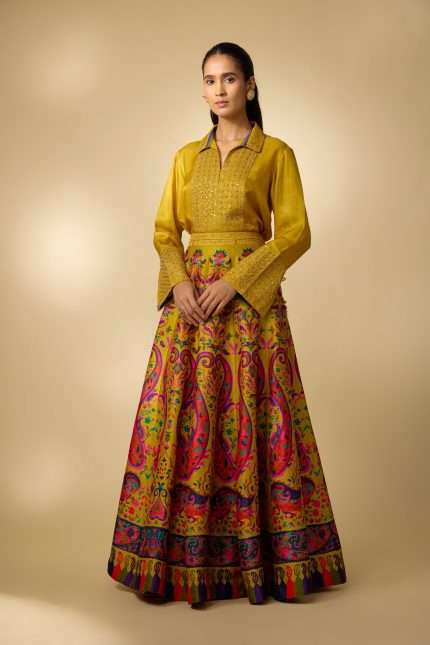 MUSTARD SHIRT AND SKIRT SET