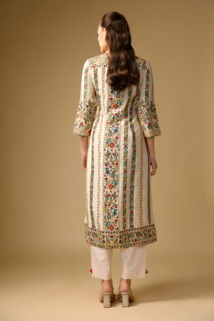 IVORY RESHAM EMBROIDERY KURTA SET