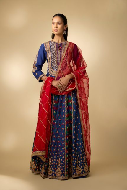 BLUE PATOLA PRINT SKIRT SET