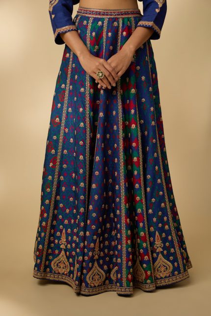 BLUE PATOLA PRINT SKIRT SET