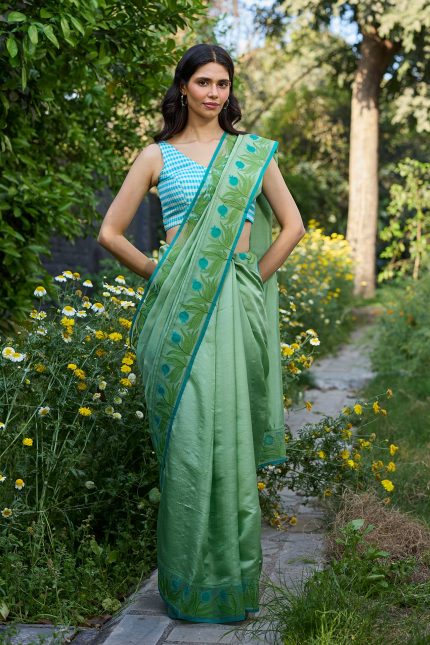 Pomegranate Trail Green Embroidered Saree