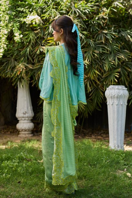 English Morning Green Embroidered Saree
