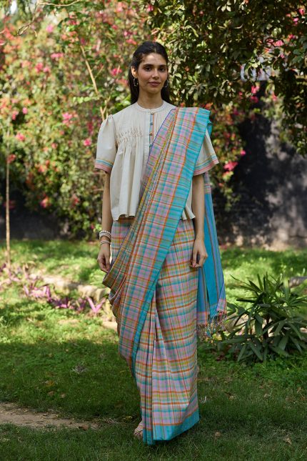 Field-to-Shore Checkered Saree