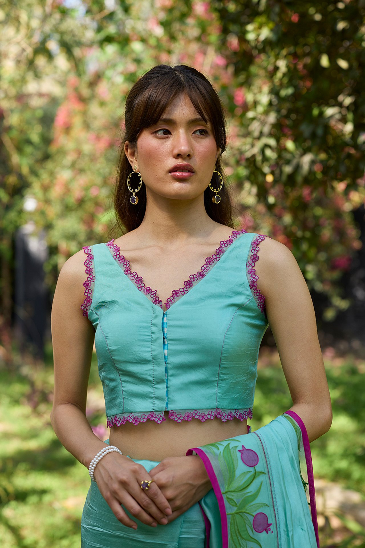 Petal & Path Blue Embroidered Blouse