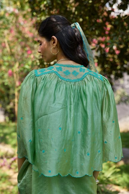 River Fork Green Embroidered Blouse
