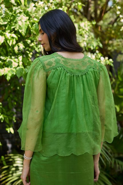 Wander Trail Green Embroidered Blouse