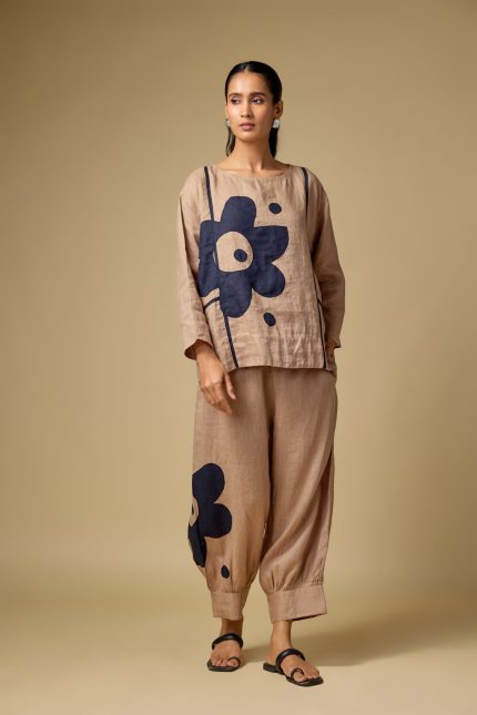 Khaki Linen Flora Co-ord Set