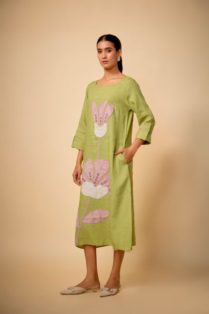 Pista Green Floral Dress
