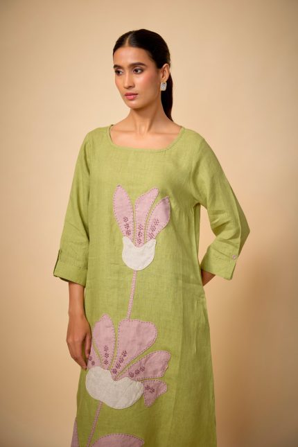 Pista Green Floral Dress