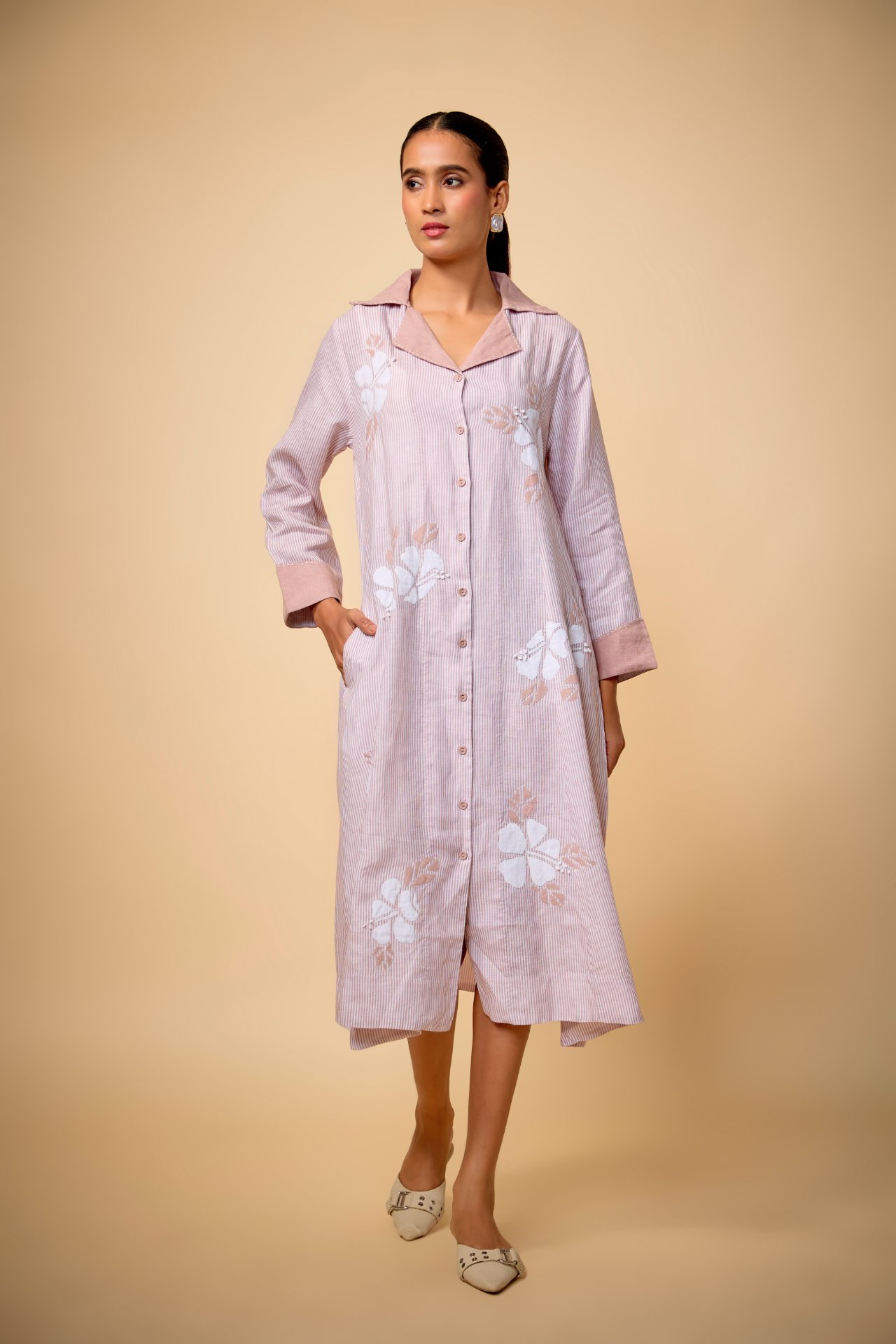 Pink Strip Linen Dress