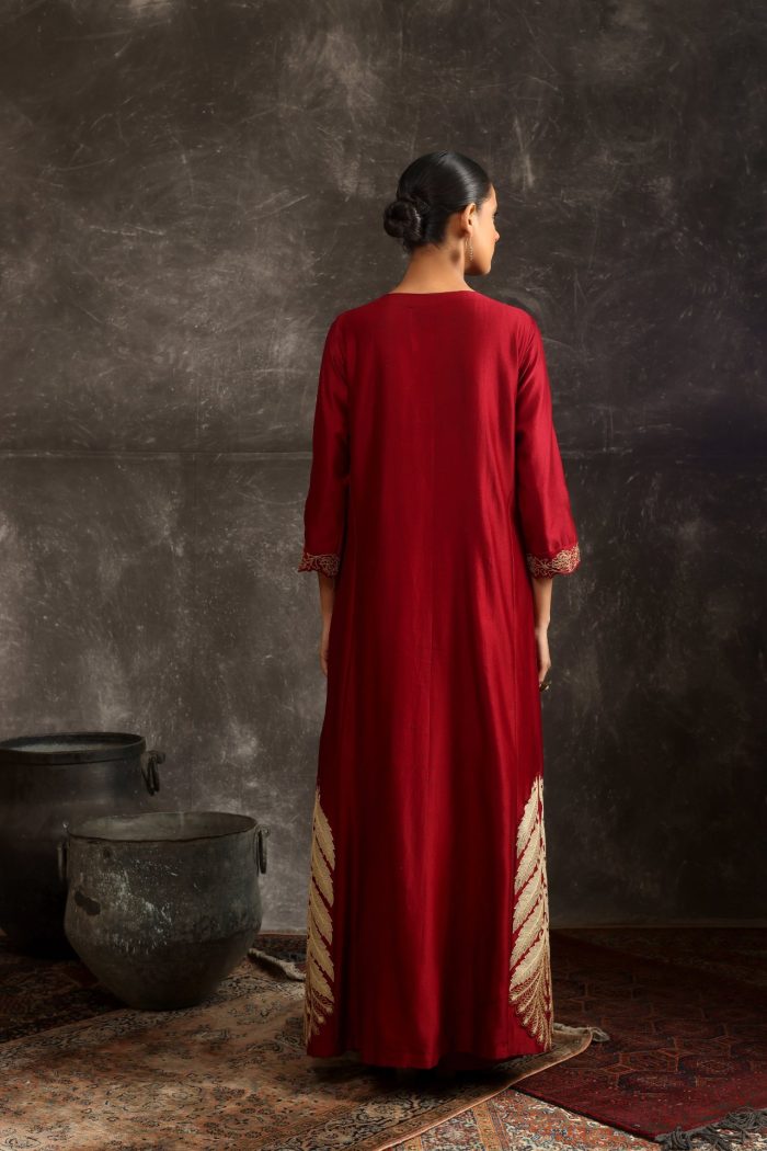 Maroon and oyester grey Kurta Set